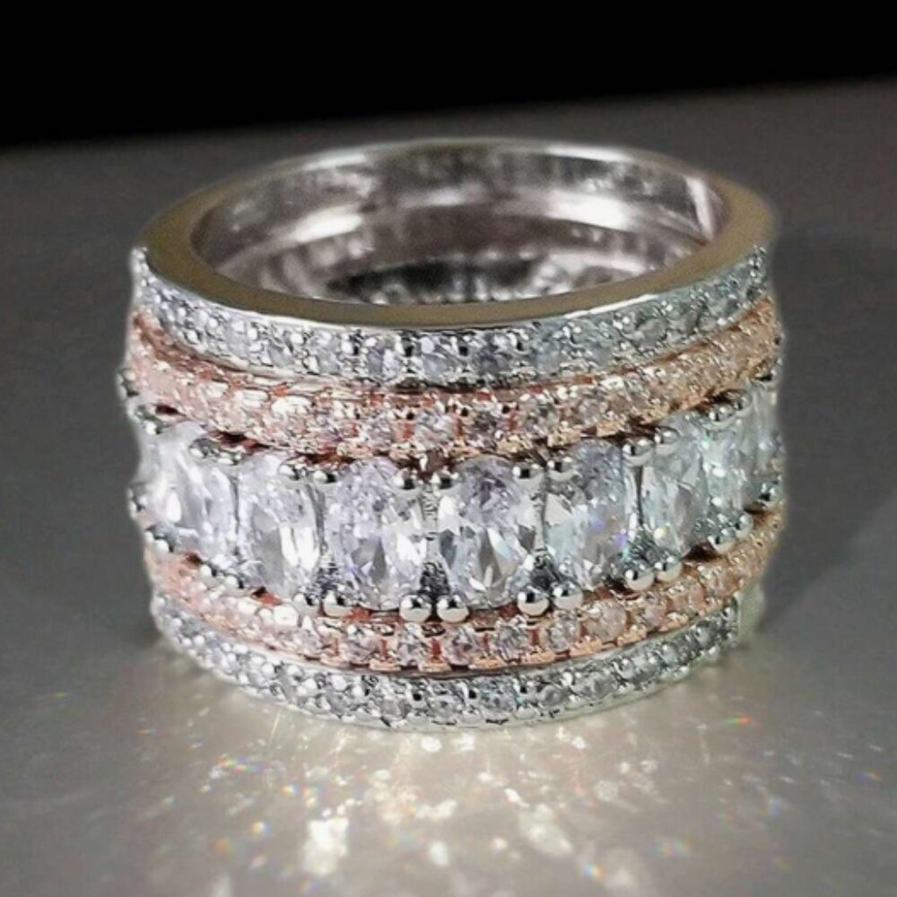 18k White Gold Diamond Ring Band Two Tone Ring Silver & Rose Gold - Picture 4 of 7